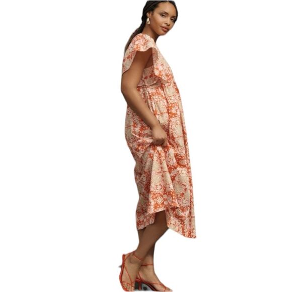 Anthropologie Maeve Geometric Short Flutter-Sleeve Babydoll Dress Pink Large NWT - Picture 13 of 15